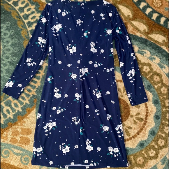 Chaps Faux Wrap Dress Navy Floral - Picture 2 of 3